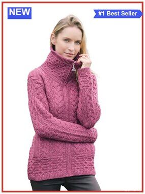 Irish Merino Wool Double Collar Zip Cardigan Sweater